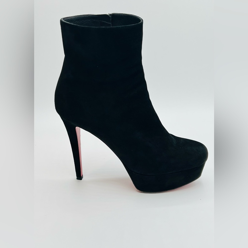 CHRISTIAN LOUBOUTIN Black Suede Bianca 120, 1.5” Platform Ankle Boots Sz 36.5 - Picture 6 of 7